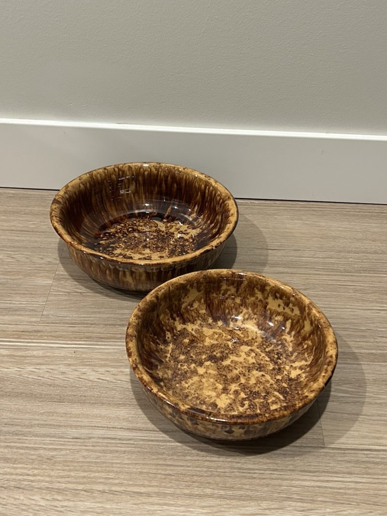 1970s Mid-Century Klem Organic Speckled Glaze Art Pottery Bowls Set Of 2