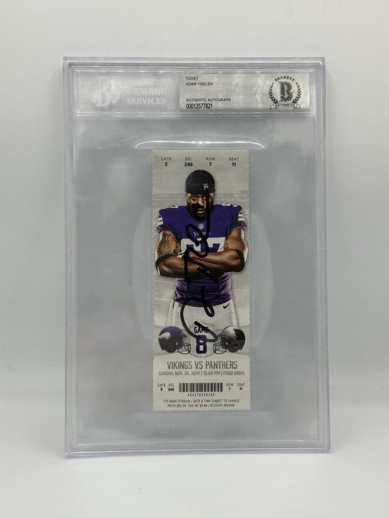 Adam Thielen Signed 1st NFL TD Full Ticket Stub 11/30/14 Carolina Panthers