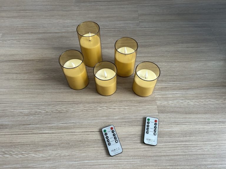 NICEME Amber Flickering Flameless Candles, Battery Operated Set of 5, Gold