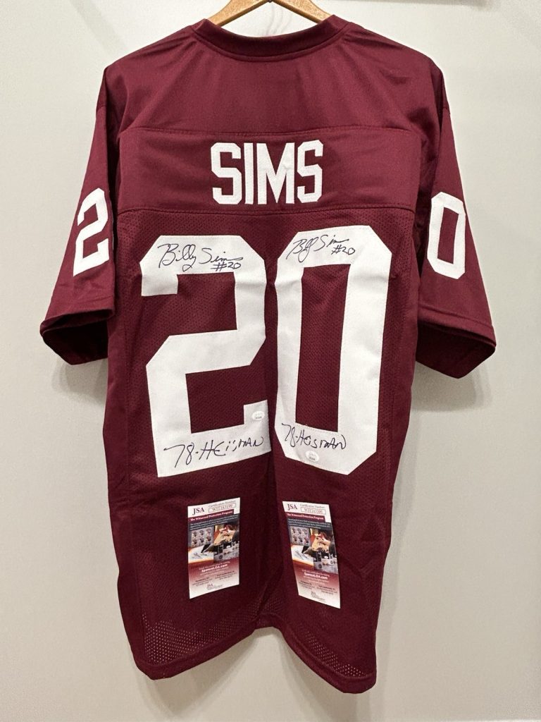Billy Sims 2 Times Signed Custom Jersey Inscribed 78 Heisman (JSA)