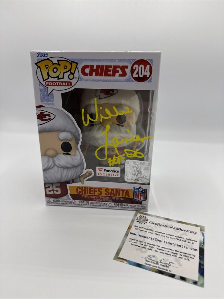 Willie Lanier Signed KC Chiefs 'SANTA' Funko Pop Doll #204 - (SCHWARTZ COA)