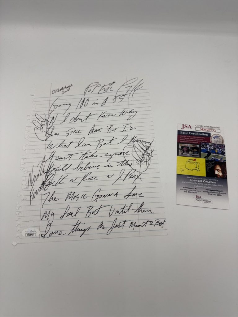 POP EVIL BAND SIGNED Lyric Sheet JSA COA