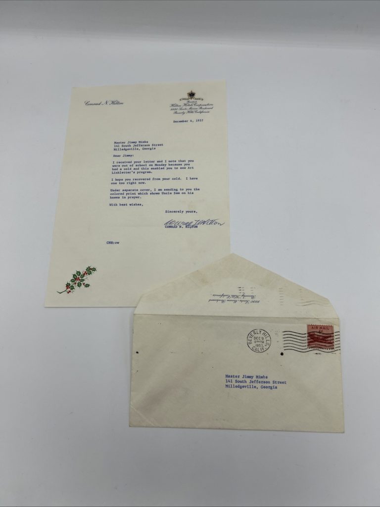 CONRAD N. HILTON - LETTER AUTOGRAPHED 1957 To Jimmy Mimbs
