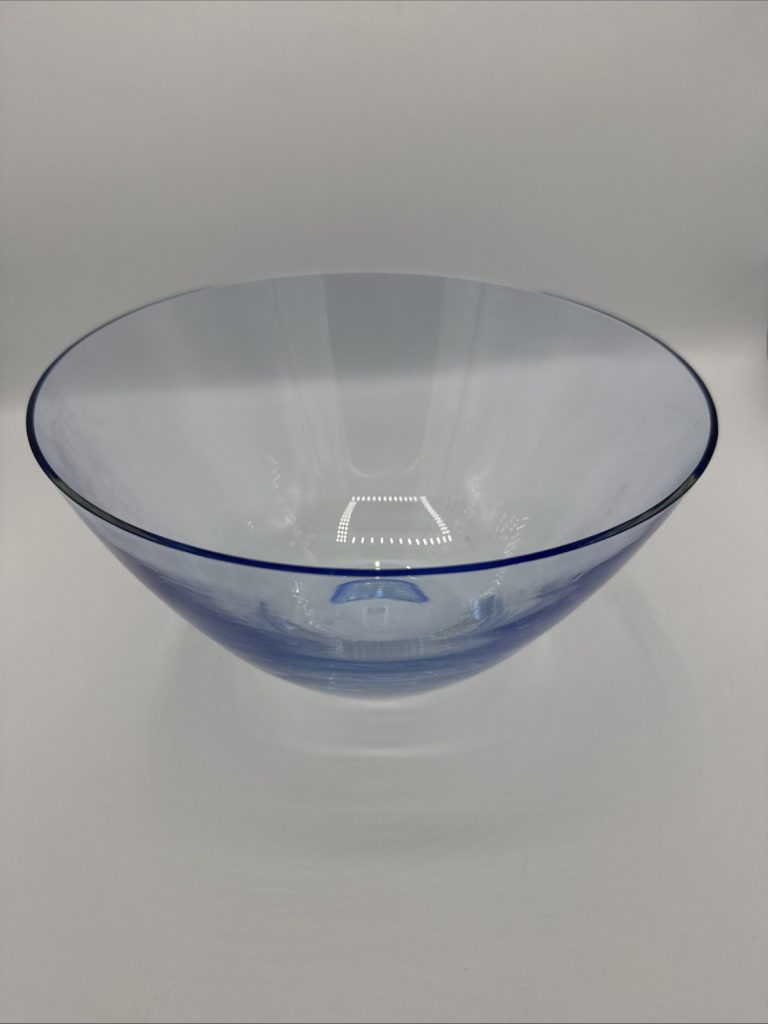Crate & Barrel Tempered Glass Serving Bowl - 9.5” Mouth 4” Base Blue Tint