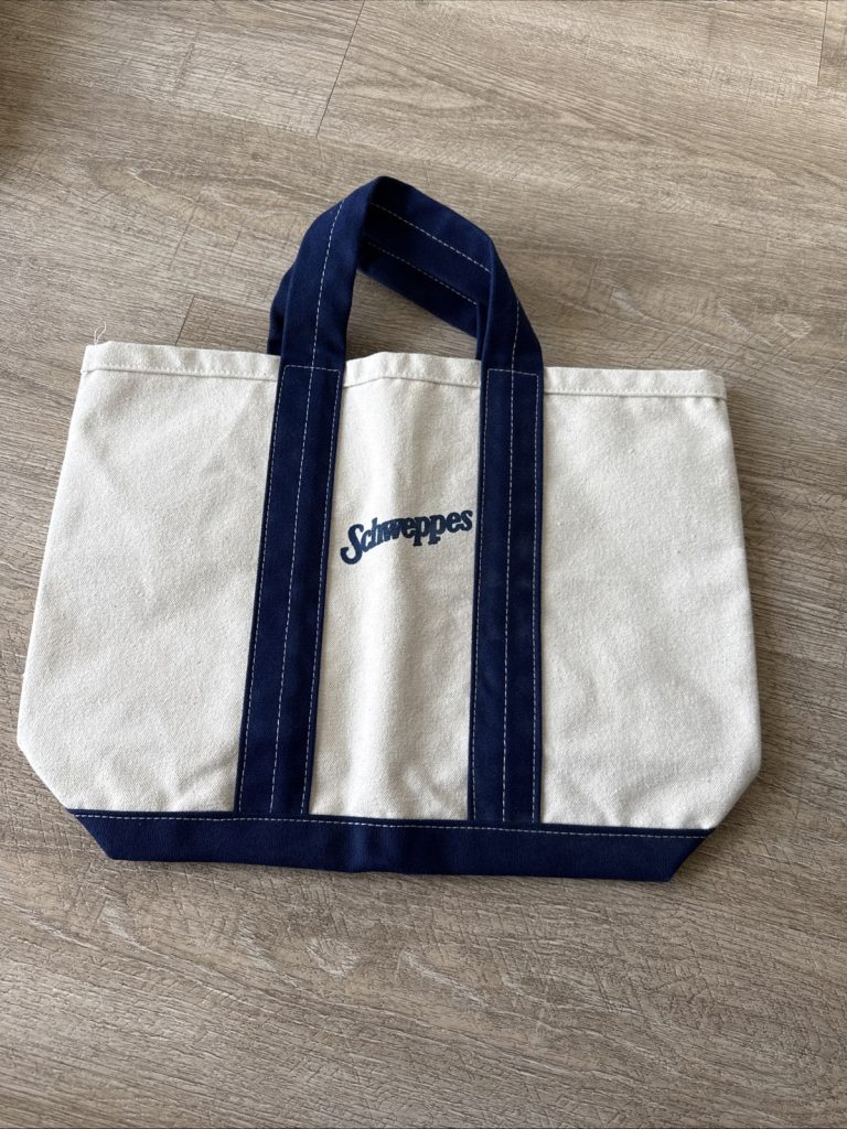 Schweppes Boat and Tote Bag – Open-Top Canvas Tote w/ Logo Blue & Off-White