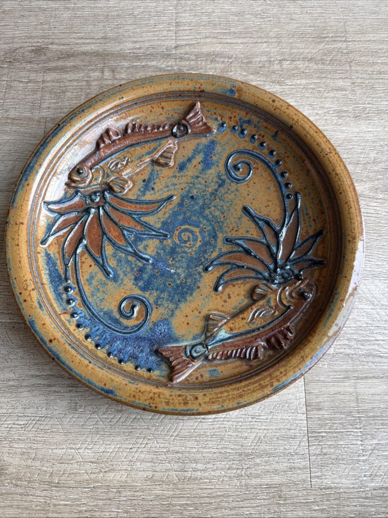 Original Vintage Artist Signed Studio Pottery Dish Ceramic Glazed Floral Plate