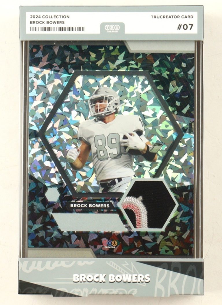 2024 #07 Trucreator Brock Bowers Jumbo Relic Silver Cracked Ice SP Encased