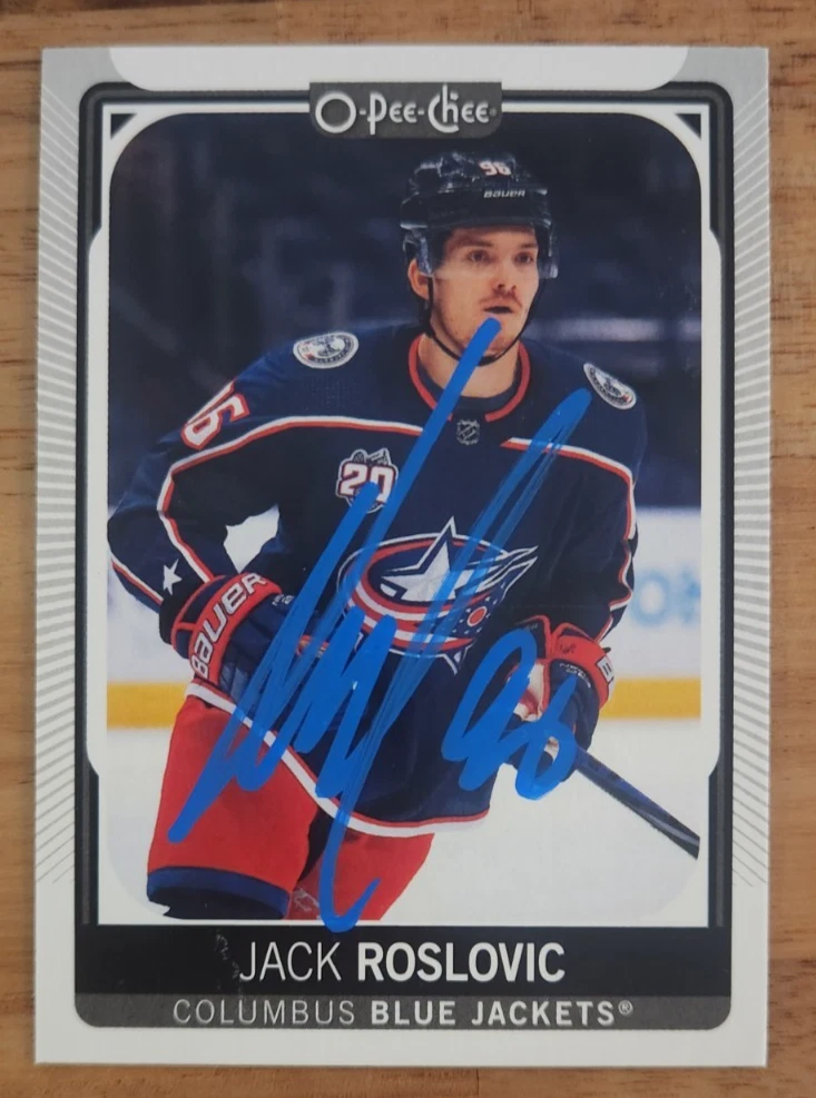 Jack Roslovic Signed 2021-22 O-Pee-Chee Card #389 Columbus Blue Jackets A