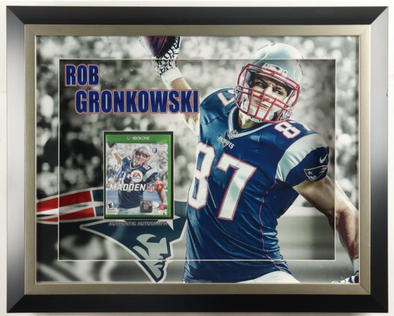 Rob Gronkowski Signed Madden NFL 17 Xbox One Disc Framed Display JSA 30.5x25.5