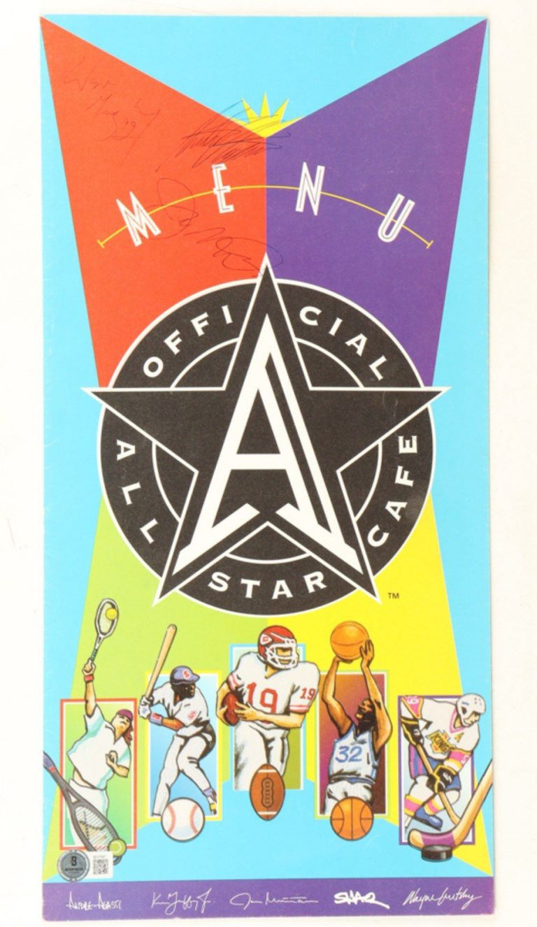 Gretzky Montana Agassi Signed All-Star Cafe Menu Beckett Auto Rare Display