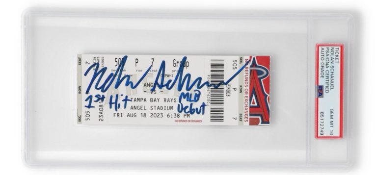 Nolan Schanuel Signed 2023 MLB Debut Ticket Stub PSA Auto 10 1st Hit Angels