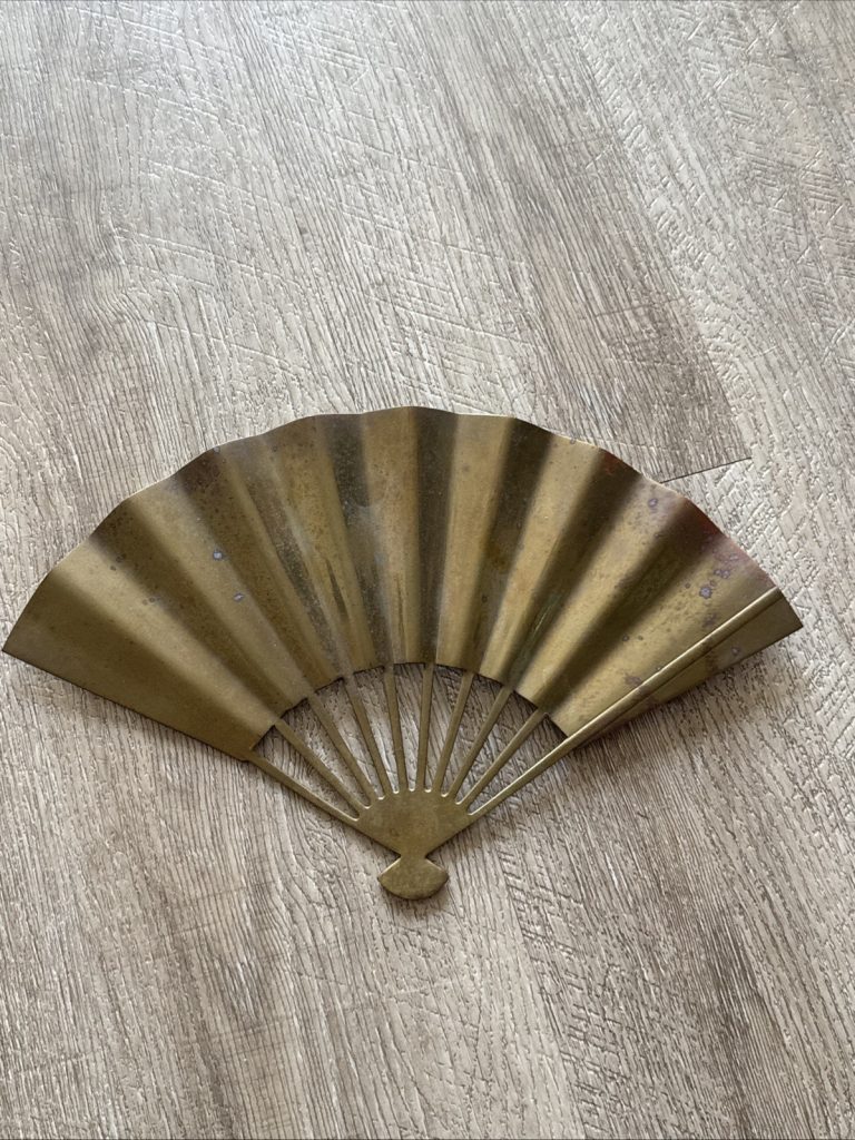 Vintage Brass Asian Fan Wall Hanging Home Decor Oriental Boho Art