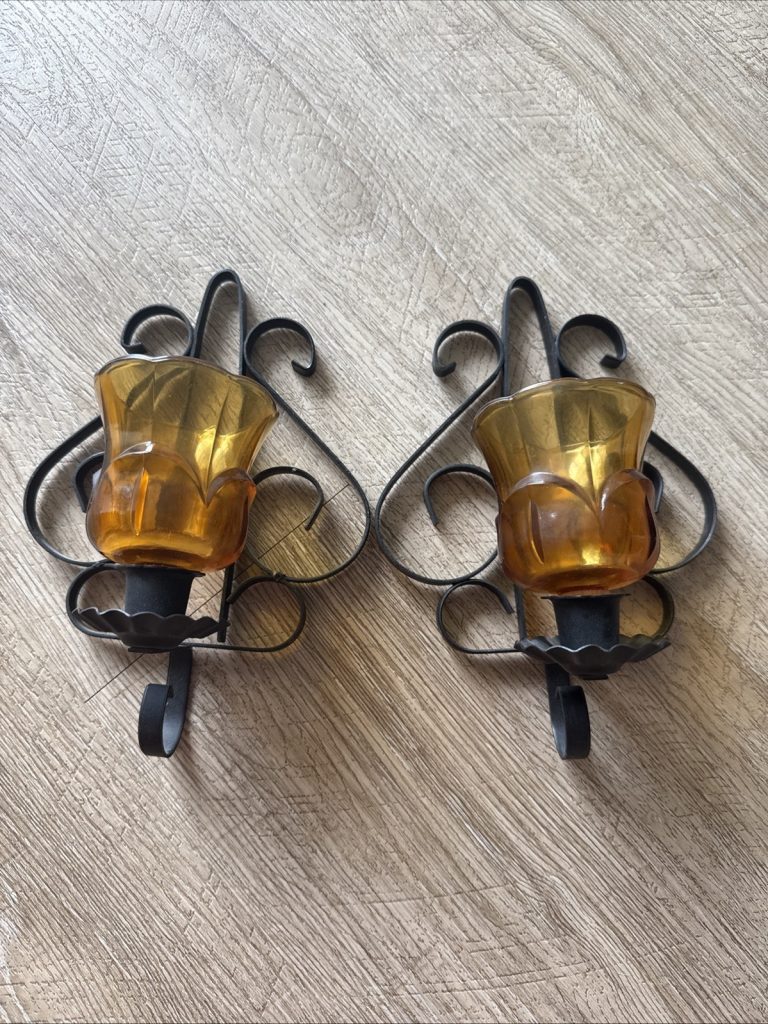 Set Of 2 Vintage Homco Gold Twisted Candle Wall Sconces Coquette