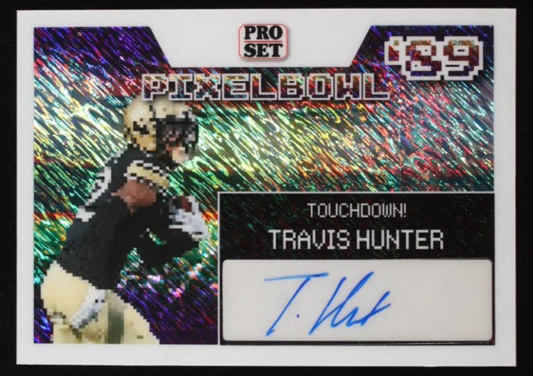 Travis Hunter 2024 Leaf Pro Set ’89 Pixel Bowl Auto White Shimmer /5 RC #PXA-TH1