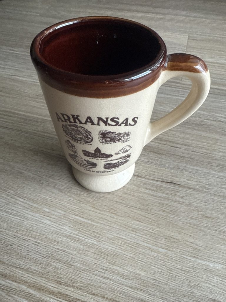 Vintage Arkansas Souvenir Pedestal Mug Coffee Cup Land of Opportunity