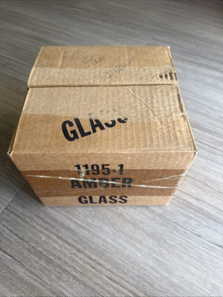 Vintage Amber Glass Bottles Lot of 4 w/ Caps in Original Box Apothecary Lab