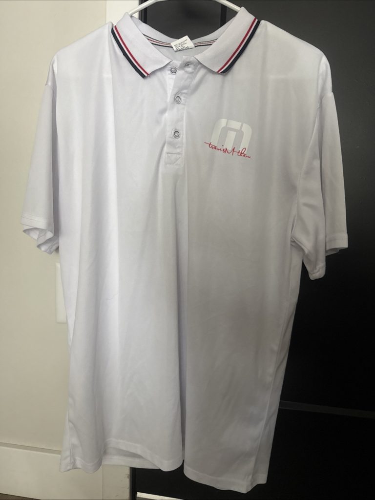 TravisMathew Golf Polo Shirt White Red Trim Men’s Size XL Short Sleeve