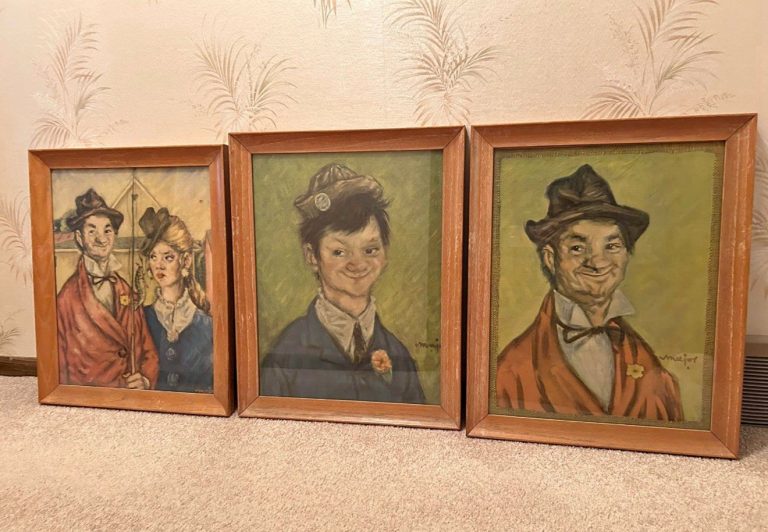 Leo Meijer Clown Portrait Prints Framed Set of 3 Mid Century Modern MCM 1960s