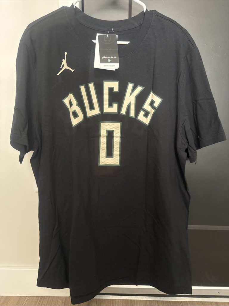 Jordan Brand Milwaukee Bucks Damian Lillard #0 T-Shirt Black Men’s Size XL NBA