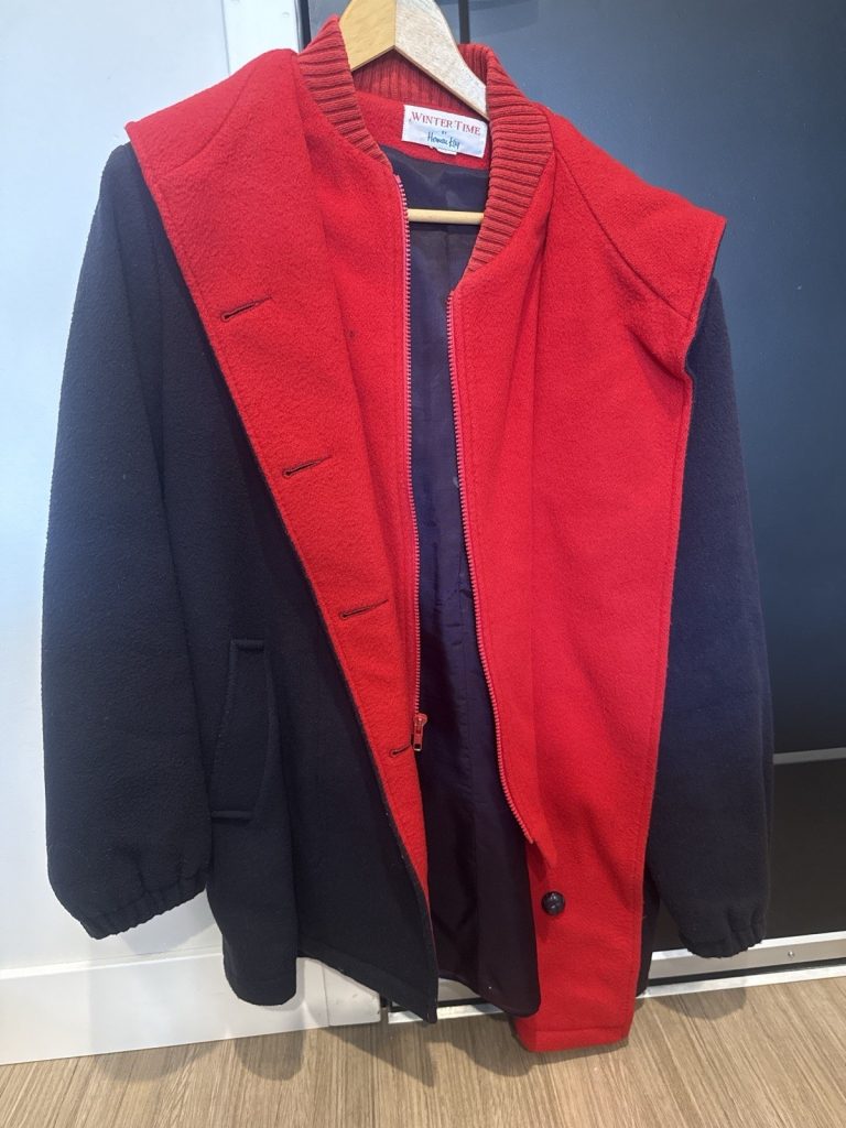 Vintage Winter Time Red & Black Wool Blend Hooded Coat Men’s Medium Jacket