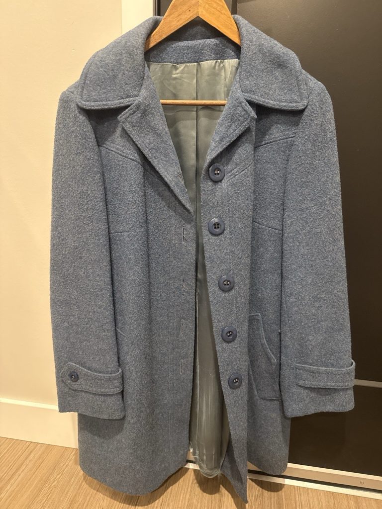 Vintage Blue Wool Blend Overcoat Button Front Mid Length Coat Unbranded