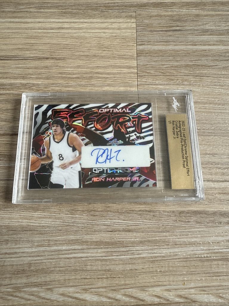 2022-23 Leaf OptiChrome Ron Harper Jr Auto 1/1 Optimal Effort Crystal Zebra
