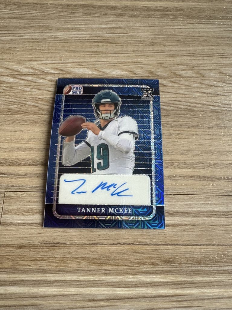2023 Leaf Pro Set Tanner McKee RC Auto 4/15 Rookie Eagles Blue Short Print SP