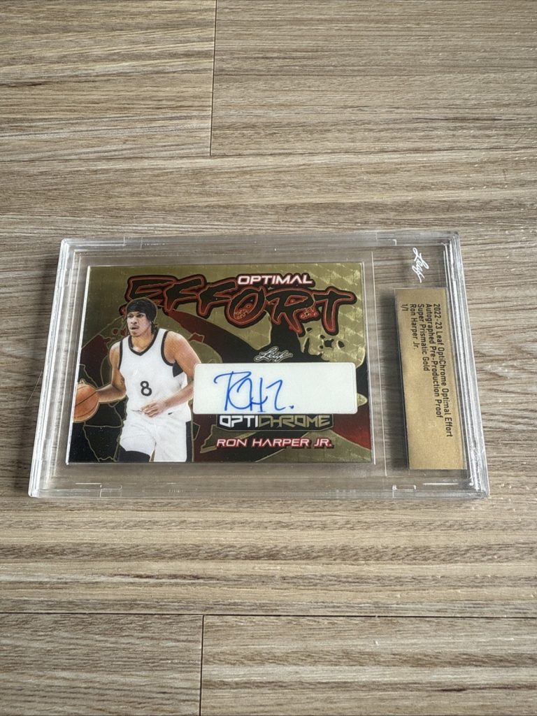 2022-23 Leaf OptiChrome Ron Harper Jr Auto 1/1 Optimal Super Prismatic Gold