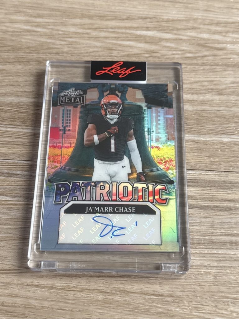 JA'MARR CHASE 2025 LEAF INDEPENDENCE DAY LIBERTY BELL AUTO 1/1 JERSEY NUMBER