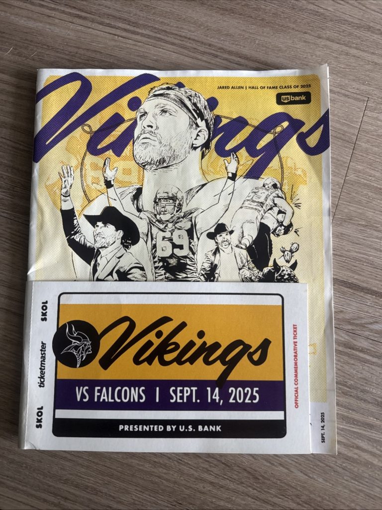 Vikings vs Falcons Program Ticket 9/14/25 Jared Allen HOF U.S. Bank Stadium NFL