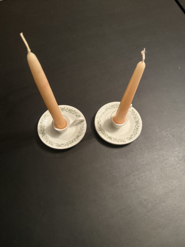 Mikasa Candle Holders Set of 2 Holiday Green Floral Trim Porcelain Vintage