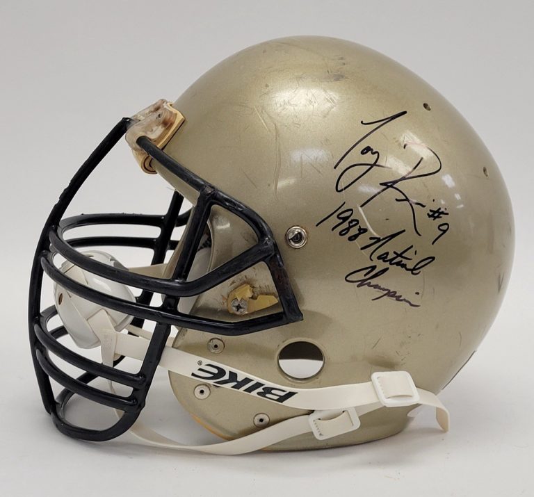 Tony Rice & Allen Pinkett Signed Notre Dame Game Used Helmet w/ Beckett & LOA