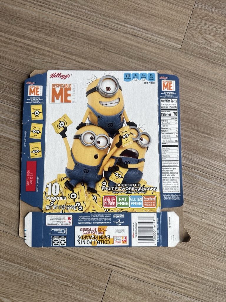 Kellogg’s Despicable Me Minions Fruit Snacks Box 10 Pouches Empty 2020 Promo