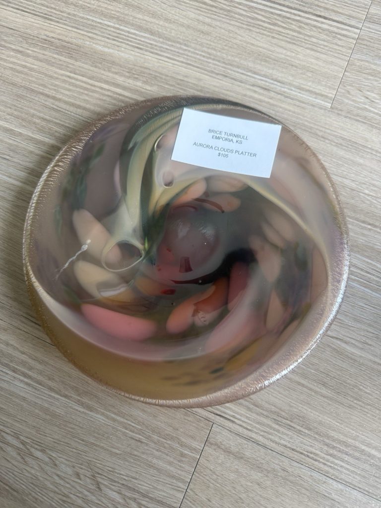 Brice Turnbull Aurora Clouds Platter Hand Blown Art Glass Bowl Emporia KS Signed