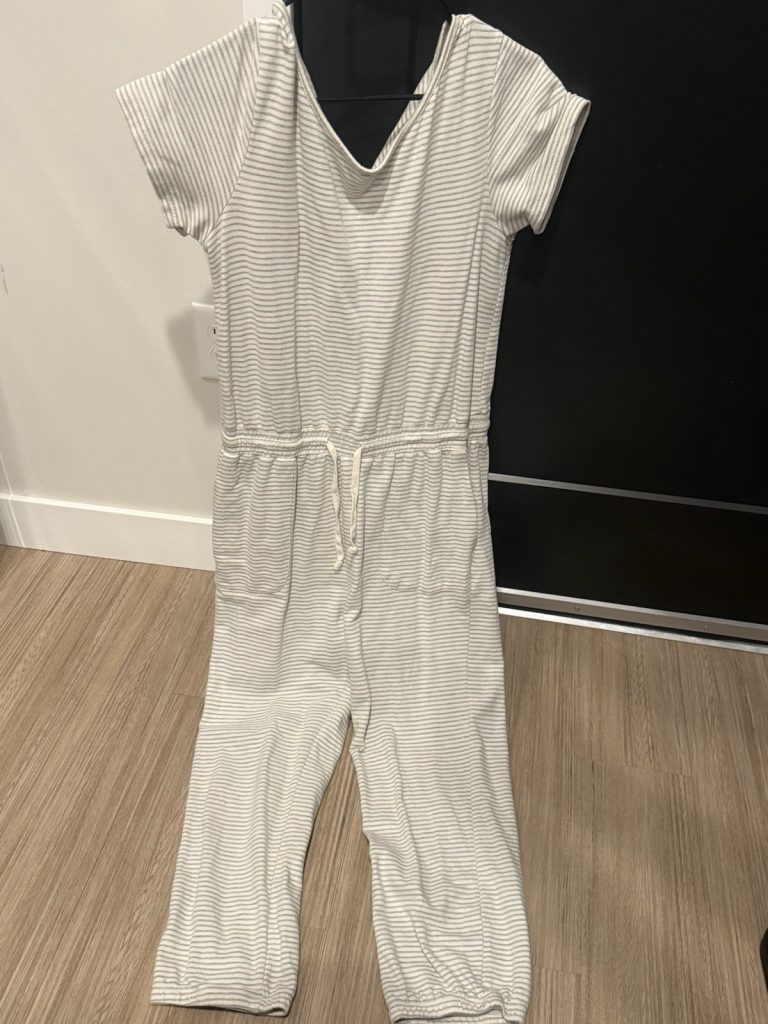 Hem & Thread Women’s Striped Jumpsuit Size L Short Sleeve Drawstring Casual