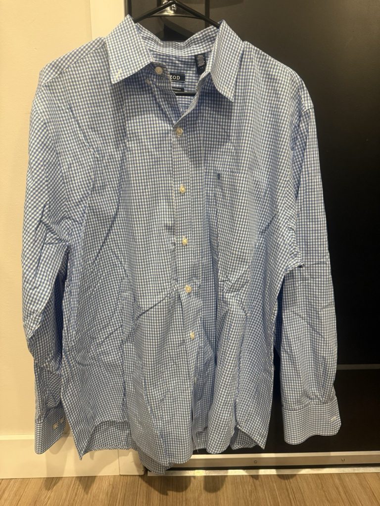 IZOD Mens Button Down Shirt Long Sleeve Blue White Gingham Check Large