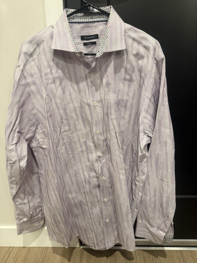 Bugatchi Men’s Classic Fit Purple Stripe Dress Shirt Contrast Trim Size XL