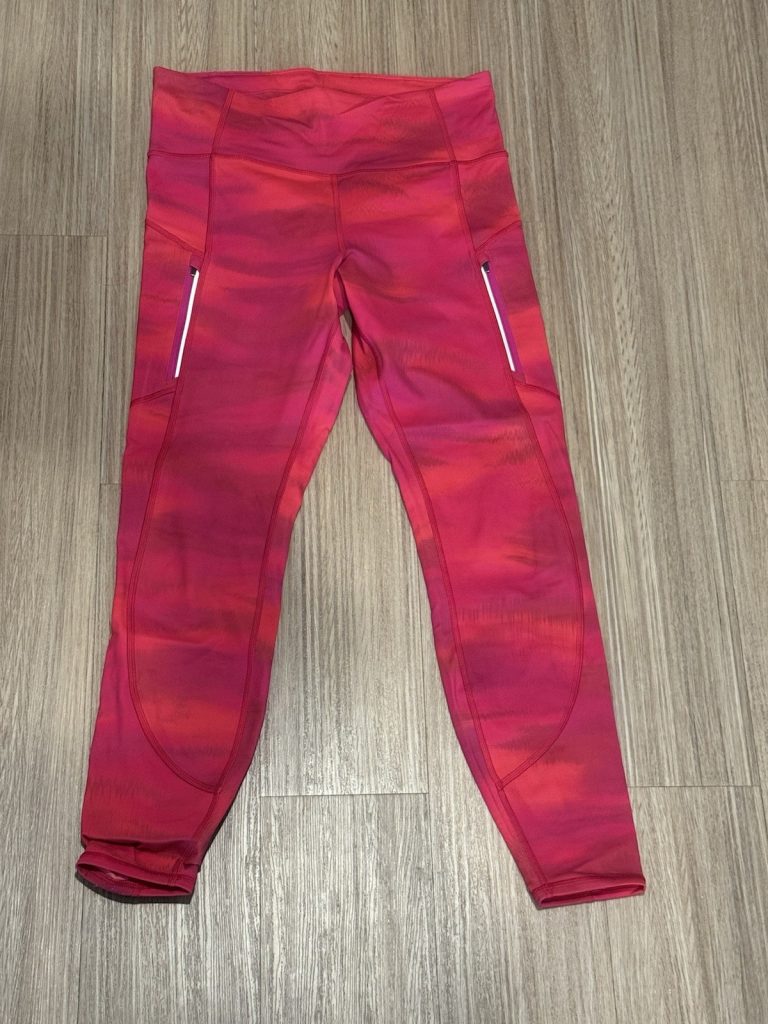 Athleta Salutation Stash Pocket Leggings M Pink Red Ombre Print High Rise