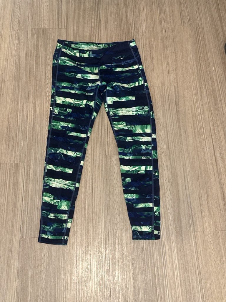 Athleta Printed Leggings Women’s Medium Green Navy Blue Abstract Pattern
