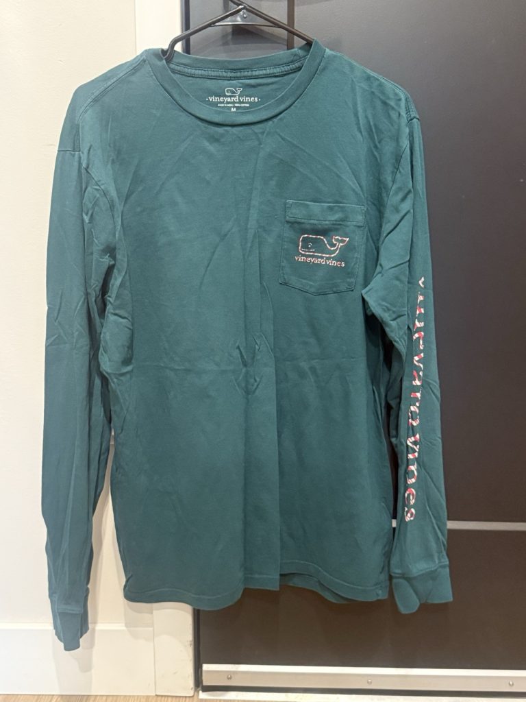 Vineyard Vines Candy Cane Whale Long Sleeve Pocket Tee Green Men’s M Holiday