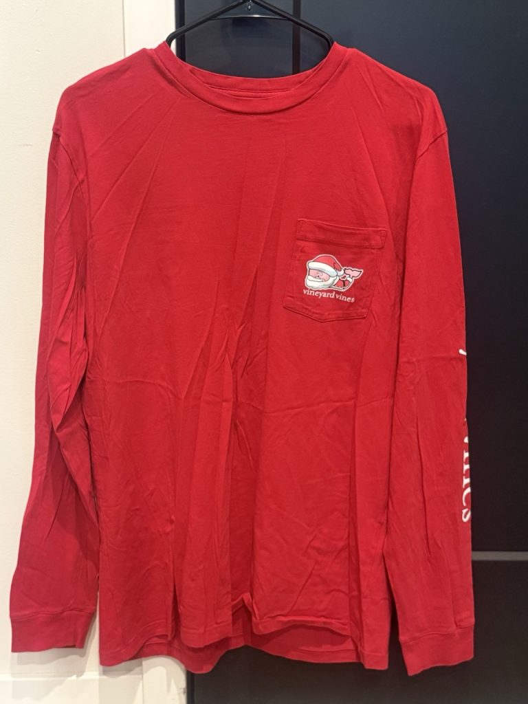 Vineyard Vines Santa Whale Merry Christmas Long Sleeve Tee Red Men’s M