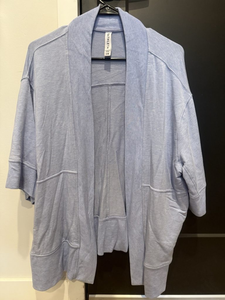 Athleta Light Blue Open Front Short Sleeve Cardigan Wrap Women’s S/M Lounge