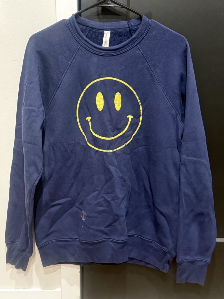 Bella + Canvas Smiley Face Sweatshirt Medium Navy Blue Graphic Pullover