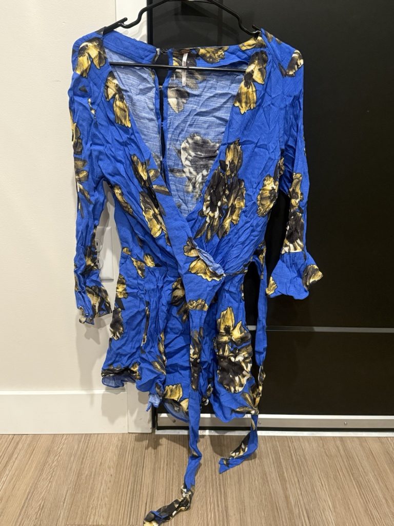 Free People Floral Wrap Romper Blue Yellow Long Sleeve Size S Boho Style
