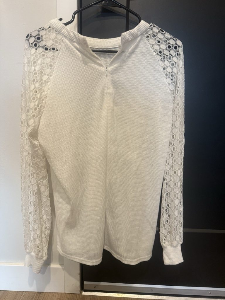 MIHOLI Women’s Medium White Knit Top Lace Long Sleeve Blouse Casual Boho Chic