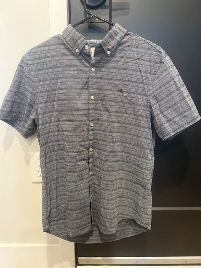 Original Penguin Heritage Slim Fit Gray Short Sleeve Button-Up Shirt Men’s M