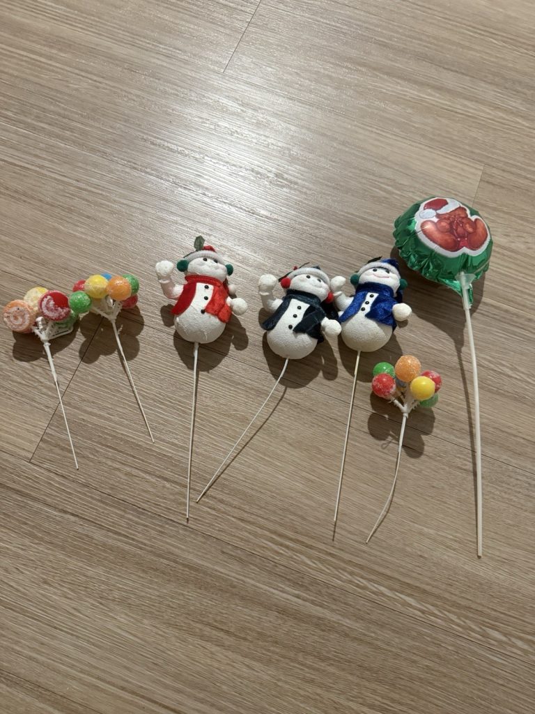 Vintage Christmas Snowman Picks & Candy Lollipop Balloon Lot Holiday Decor Set