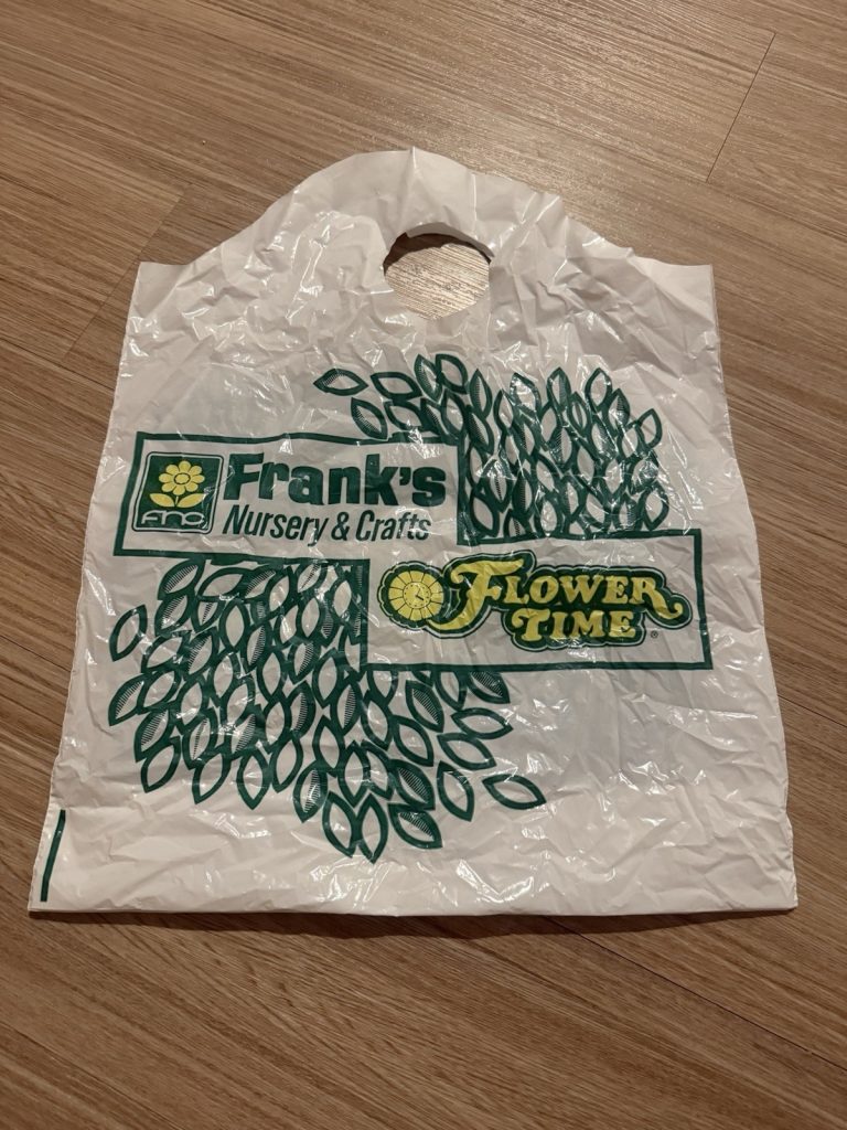 Vintage Frank’s Nursery & Crafts Flower Time Plastic Shopping Bag 1980s–1990s