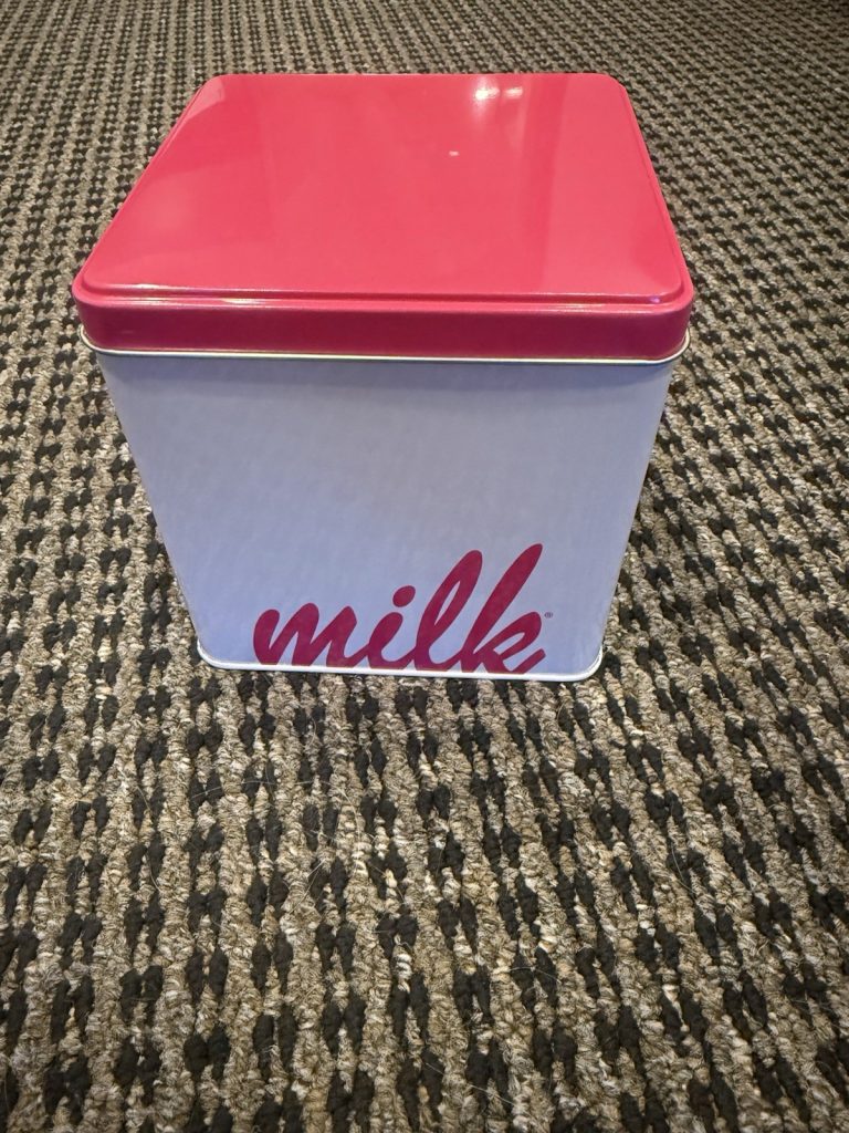Vintage Milk Metal Tin Container with Red Lid & Window – Retro Kitchen Decor