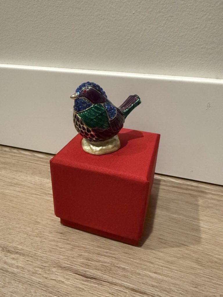 Jeweled Enamel Bird Trinket Box Decorative Figurine Blue Green Gold Gift
